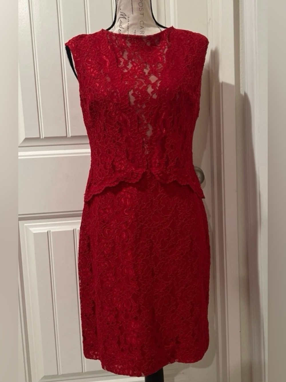 Ralph Lauren Red Lace Sheath Dress - Elegant Sleeveless Cocktail Dress